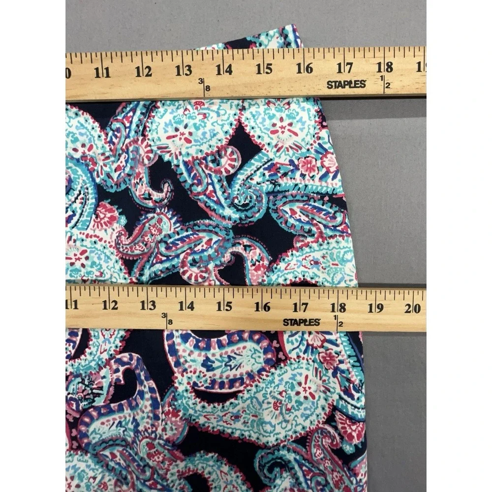 Talbots Pencil Skirt 10P‎ Blue Paisley Cotton Stretch Preppy Coastal Artsy